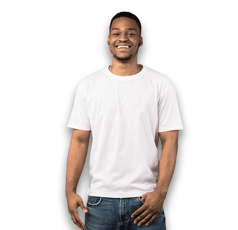 Man standing in a white shirt and jeans in Austin Texas.