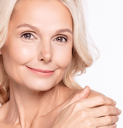 Close-up of facial skin wrinkles around the eyes and mouth