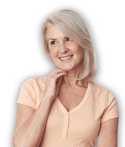 Mature woman in peach colored shirt