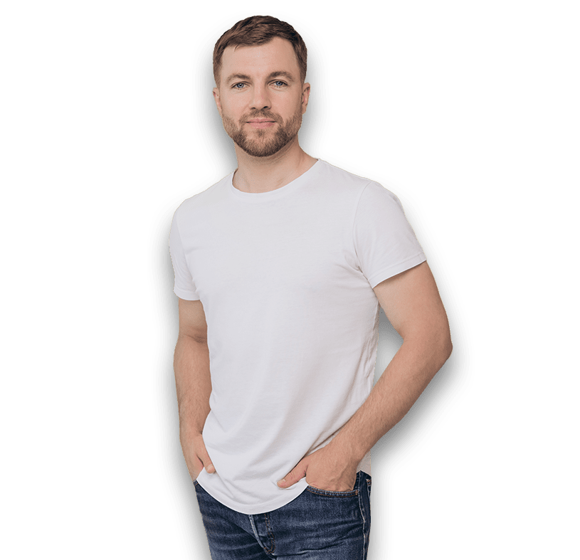 Confident patient model representing skin health and rejuvenation at Revelus Dermatology in Austin, Texas.