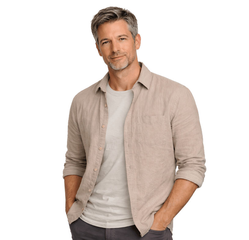 Middle-aged man with clear skin representing ideal photofractional treatment candidate in Austin