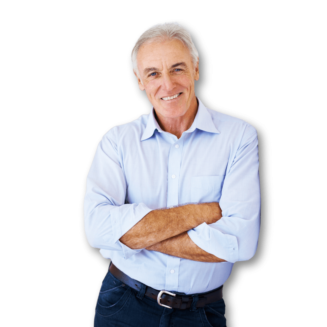 Smiling mature man in casual attire – confident dermatology patient at Revelus Dermatology Austin