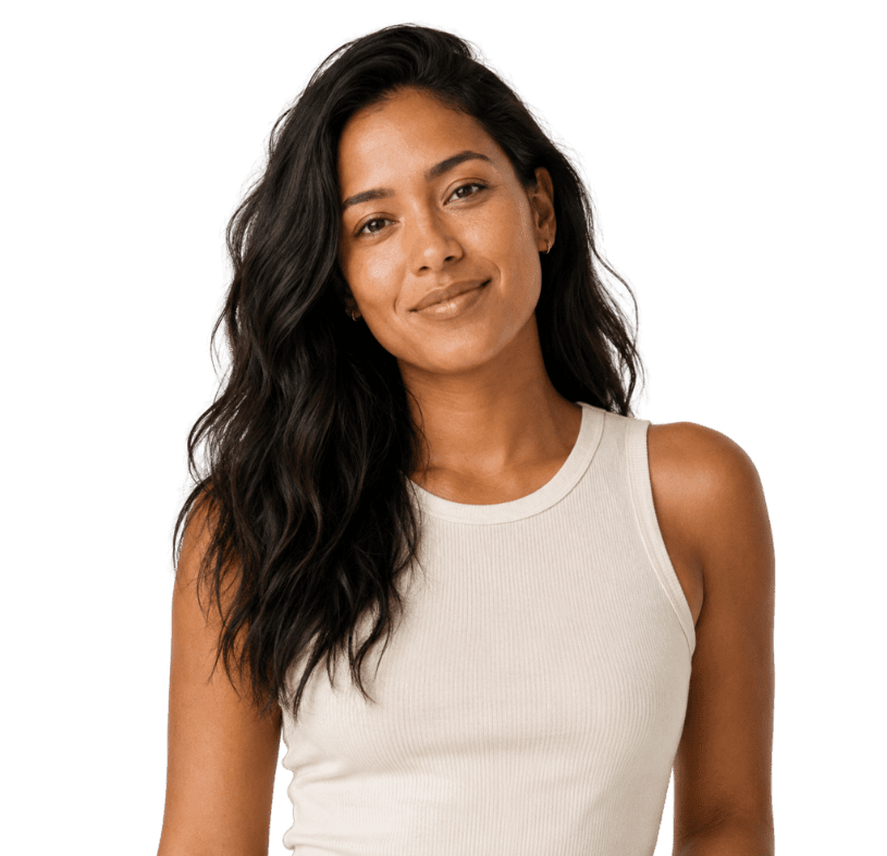 Woman with medium skin tone and natural skin texture for a subcision acne scar treatment page.